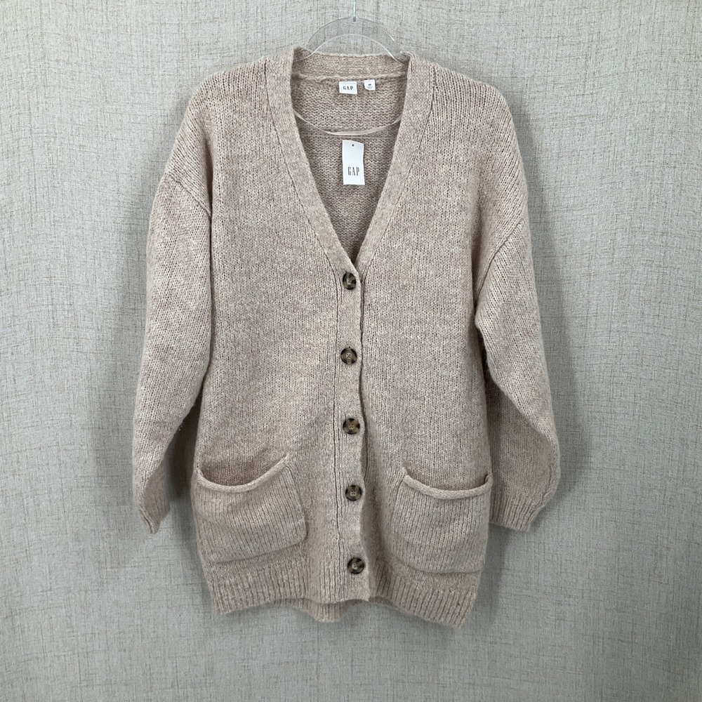 Gap Cardigan Sweater Women XS Beige Wool Blend Oversized Classic Minimalist Boho - Picture 1 of 9